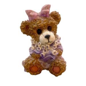 Boyd’s Bear textured bow & flowers figurine blush/ lavender 8 inch tall